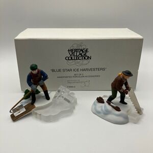 Dept 56 Heritage Village Blue Star Ice Harvesters Set of 2 Figurines Retired VTG